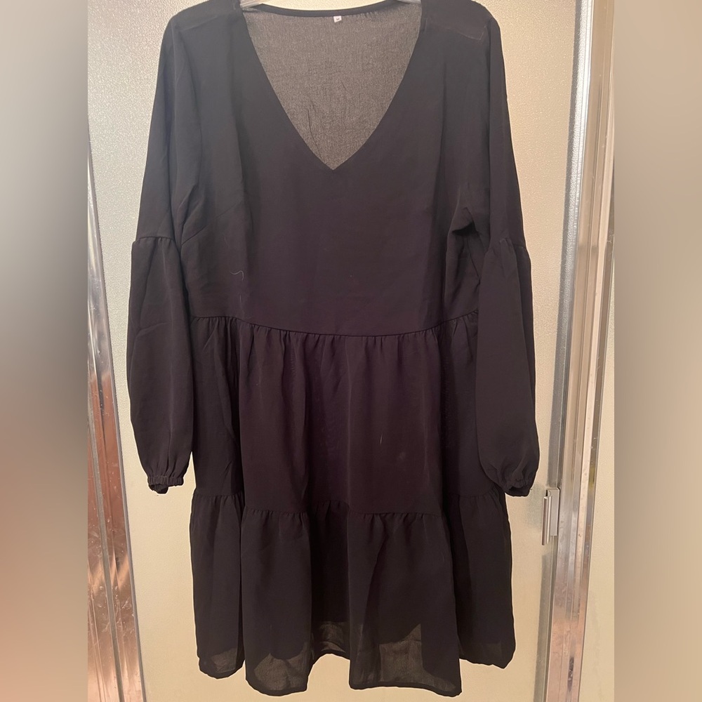 Amoretu Women’s V-Neck Lantern Loose Sleeve  Tunic Dress - Picture 3 of 5